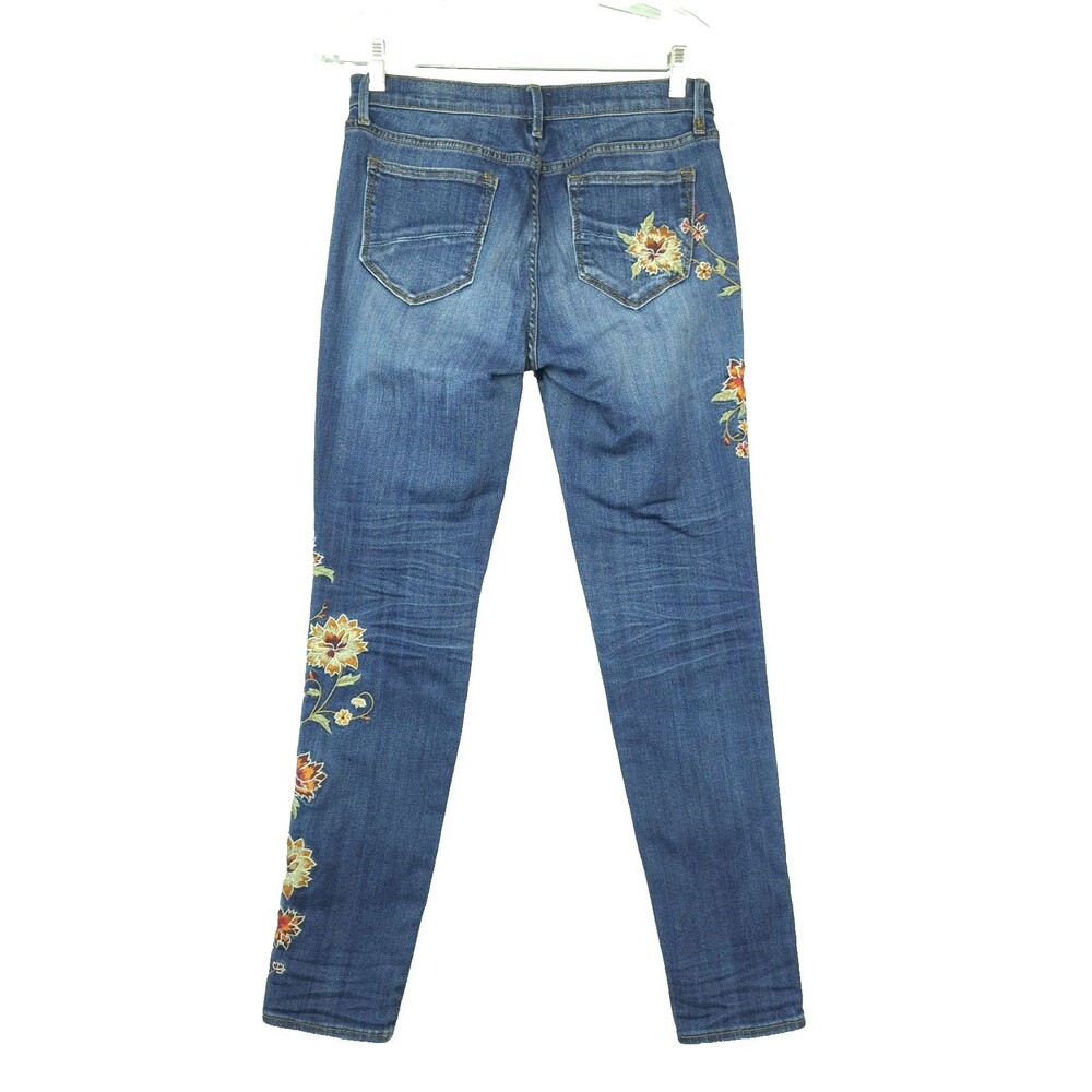 Free People Driftwood Jeans Jackie Slim Fit Floral Embroidered Orange Red Boho - Picture 5 of 8